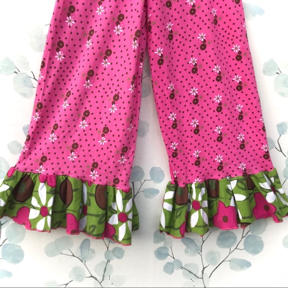 Corkys Kids Pink Green Brown White Flowers Ruffled Bottom Polka Dot Floral Pants - Picture 10 of 12